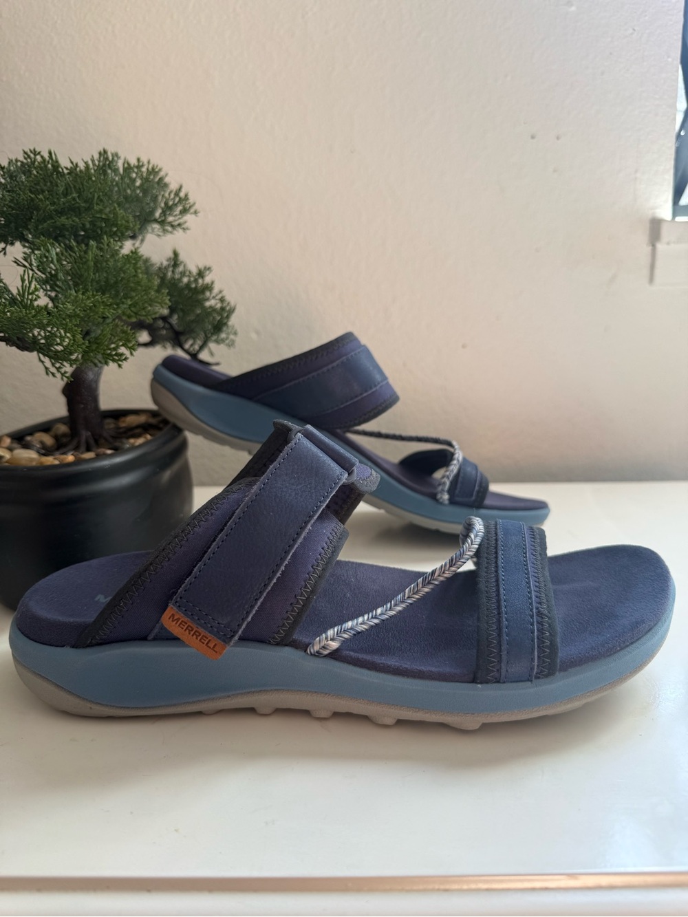 Merrell Terran 4 slide Women size 10  sandals blue Braided Strap Slide